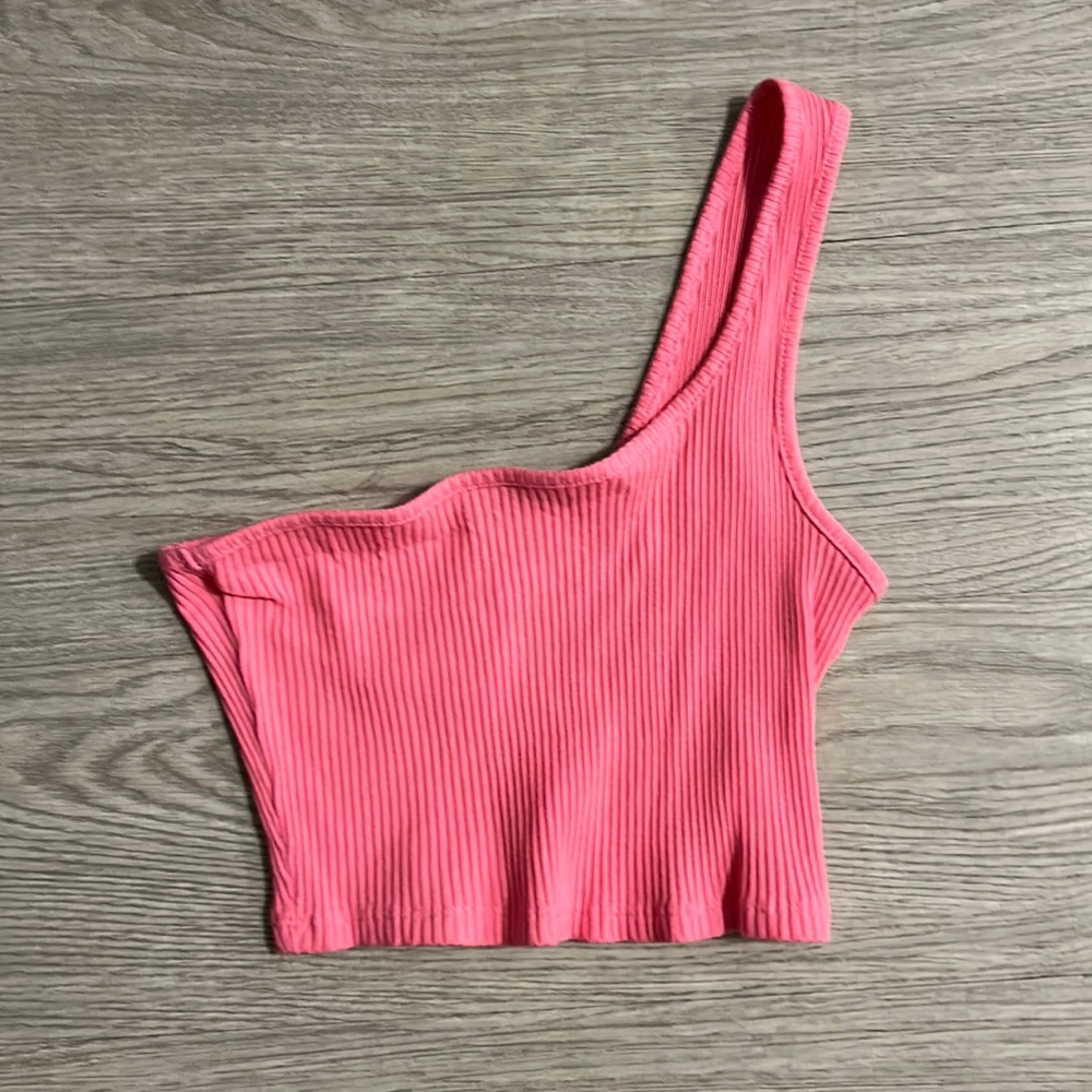 One Shoulder Hot Pink Cropped Tank